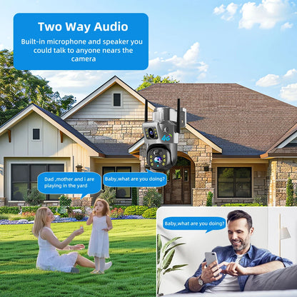 Cámara de seguridad CCTV V380 Pro 4K 8MP con 2 lentes, WiFi 4G, energía solar, visión nocturna PIR para exteriores, IP66, batería de bajo consumo.