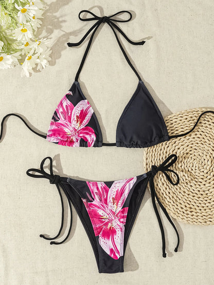 Conjunto de bikini para mujer, novedad de 2025, con tiras laterales ajustables, traje de baño de alta gama, sexy, de dos piezas, para playa, de verano, push up.
