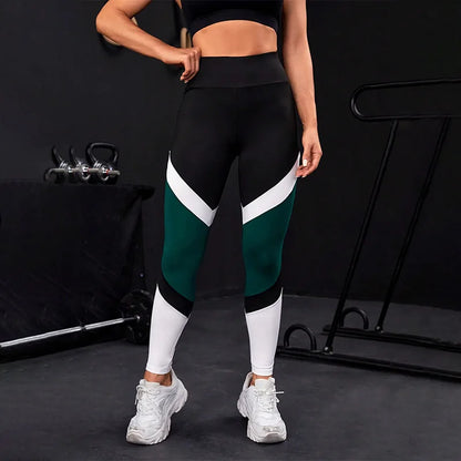 Leggings de yoga de cintura alta con bloques de color para mujer, leggings de entrenamiento con control de abdomen para mujer