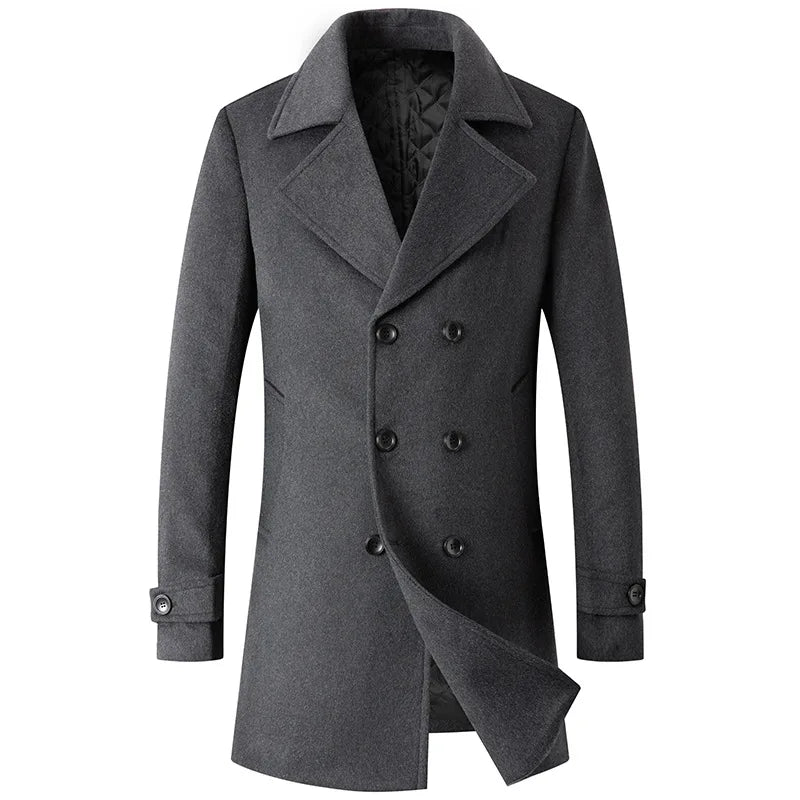 Abrigo cruzado para hombre, estilo marinero, chaqueta de lana, solapa larga, gabardina, cortavientos de invierno, moda masculina