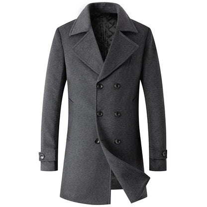 Abrigo cruzado para hombre, estilo marinero, chaqueta de lana, solapa larga, gabardina, cortavientos de invierno, moda masculina
