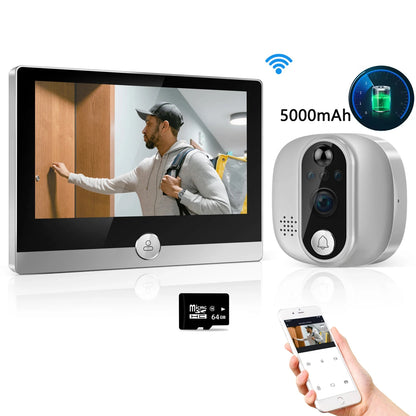 KUXA 4.3 Inch 1080P/158° Wifi Smart Door Bell Camera Tuya Video Door Peepholes PIR Movement Detection Eye Wireless Doorbell