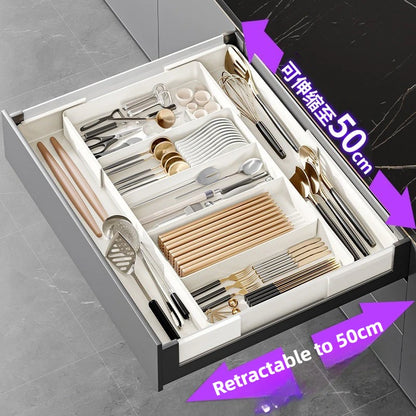 Organizador de plástico ajustable y versátil, ligero y de gran capacidad para escritorio, cajón, cafetería, cocina, oficina, etc.