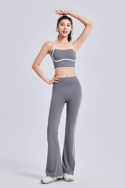 Conjunto de yoga a rayas para mujer, ropa de gimnasio, sujetador deportivo sexy, pantalones acampanados de cintura alta, pantalones de fitness para correr y levantar la cadera, novedad de 2025