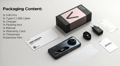 Teléfono robusto DOOGEE V40 Pro 5G versión global, pantalla de 6,78", 16 GB + 512 GB, dimensiones 7300, cámara con IA de 200 MP, 8680 mAh, cargador rápido de 33 W.