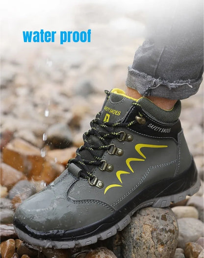 Zapatos de seguridad para hombre, indestructibles, de caña alta, transpirables, con puntera de acero, botas de trabajo antideslizantes, color azul marino, plataforma, botas para hombre.