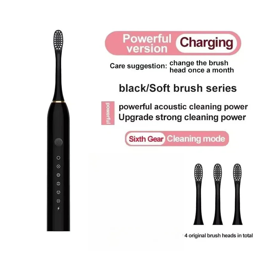 Cepillo de dientes eléctrico ultrasónico de seis velocidades, para el hogar, suave, con carga USB, impermeable, limpiador de dientes automático para adultos, juego para parejas
