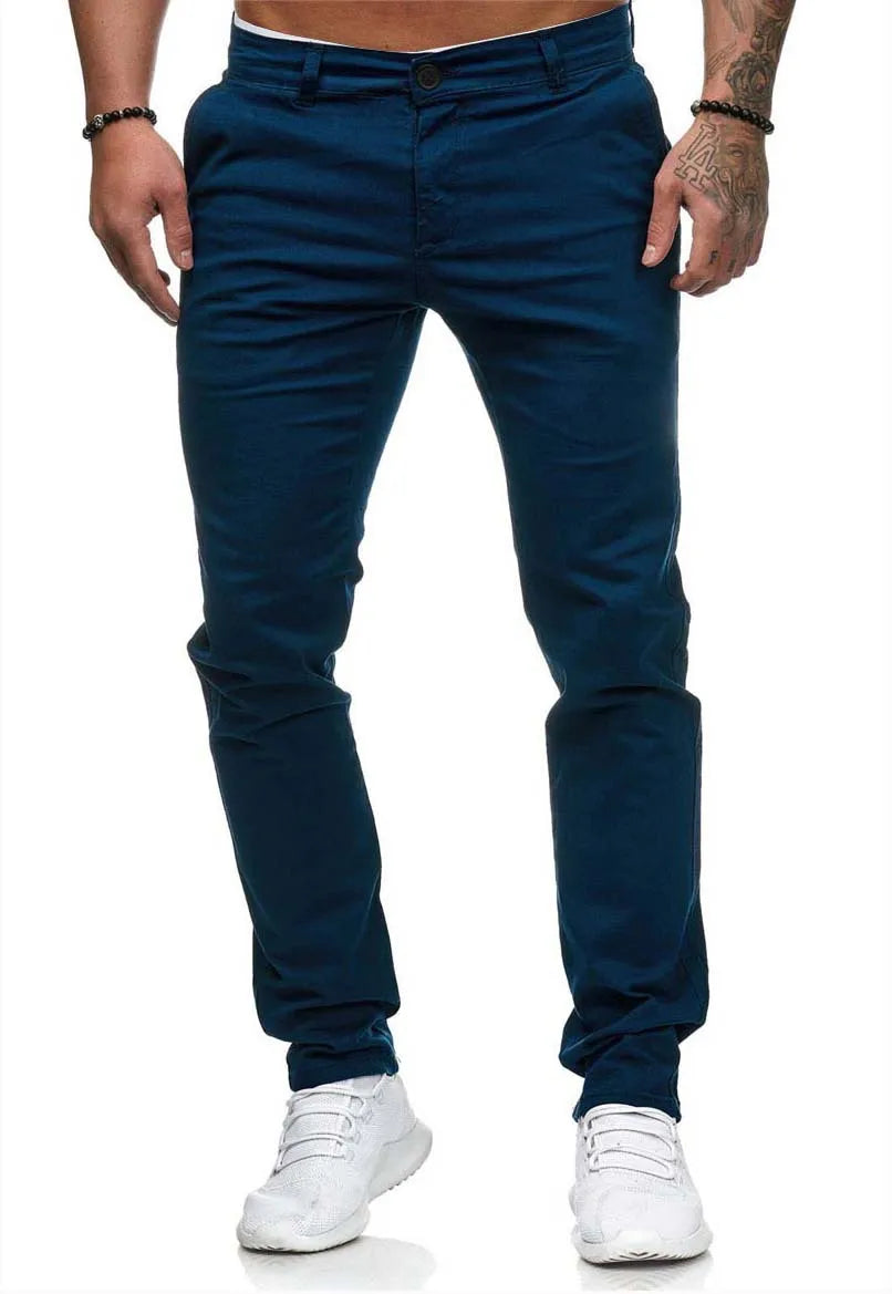Pantalones casuales para hombre, estilo lápiz con patchwork, corte ajustado, largo hasta el tobillo, cierre de cremallera, bolsillos casuales, cintura media, color liso 2025