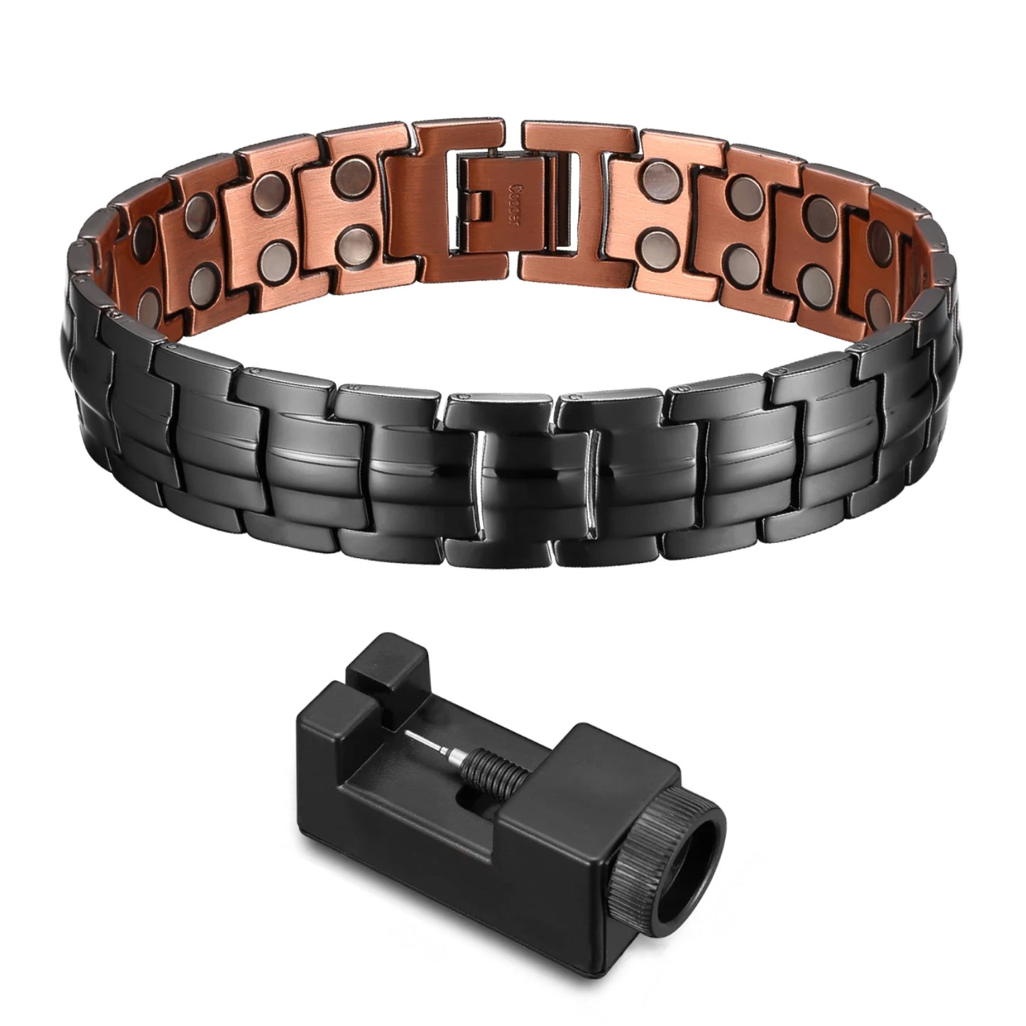 Pulseras magnéticas de cobre de alta resistencia para hombre con imanes de neodimio de doble fila, tamaño ajustable, ideal como regalo para parejas.