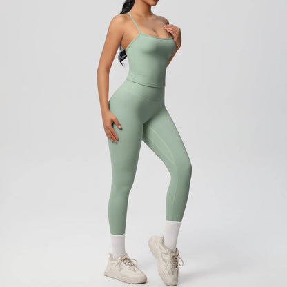 Conjunto de top de yoga halter, traje de gimnasio para fitness, entrenamiento, top deportivo sin mangas, espalda cruzada, ropa interior deportiva, control de abdomen, adelgazante