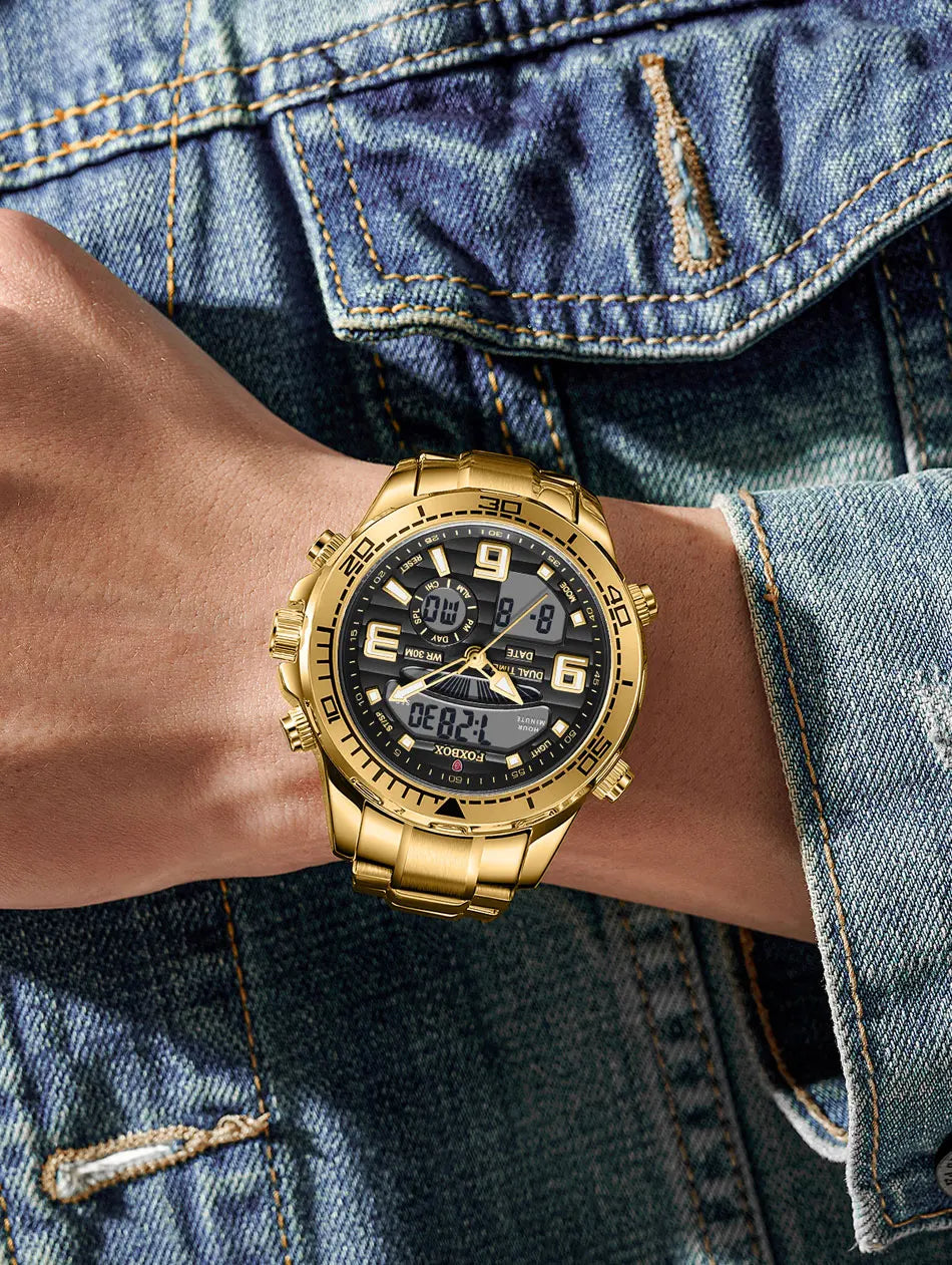 Relojes digitales Foxbox para hombre, reloj de pulsera deportivo de cuarzo de lujo superior, reloj de pulsera de acero militar resistente al agua, reloj de pulsera de cuarzo, reloj para hombre