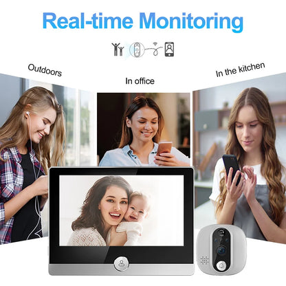 KUXA 4.3 Inch 1080P/158° Wifi Smart Door Bell Camera Tuya Video Door Peepholes PIR Movement Detection Eye Wireless Doorbell