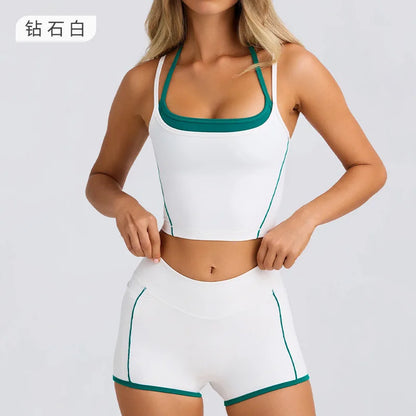 Ropa interior deportiva, chaleco, pantalones cortos, sujetador con tirantes, espalda descubierta, pilates, ajustado, elástico, para fitness, correr, yoga, conjunto de ropa para mujer