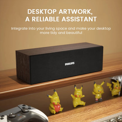 Altavoz de escritorio PHILIPS SPA3609 con controlador dinámico de 53 mm, voz humana pura, efecto de sonido envolvente y diseño de carcasa de madera.