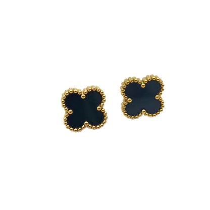Pendientes de nácar con cuatro hojas de acero inoxidable con diseño de hierba de la suerte, chapados en oro y con retención de color, versátiles para mujer