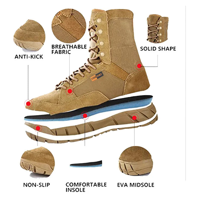 Botas tácticas ligeras para hombre, botas de combate, entrenamiento, con cordones, impermeables, para actividades al aire libre, senderismo y transpirables.