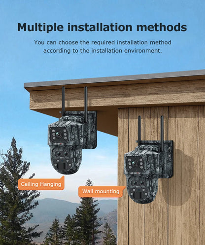 Cámara de seguridad solar inalámbrica LS VISION de 12 MP, 4G, zoom 15x, para exteriores, con doble pantalla, WiFi, detección humana PIR y sistema CCTV UBox.
