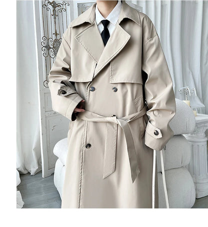 Gabardina de hombre, corte ajustado, cruzada, con cinturón, cortavientos, solapa, chaqueta larga, informal, impermeable, tallas M-5XL