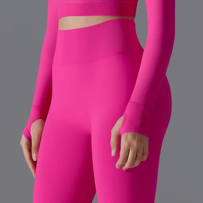 Leggings deportivos de yoga para mujer, sin costuras, cintura alta, elásticos, color sólido, para gimnasio, correr, secado rápido, realce y efecto moldeador.
