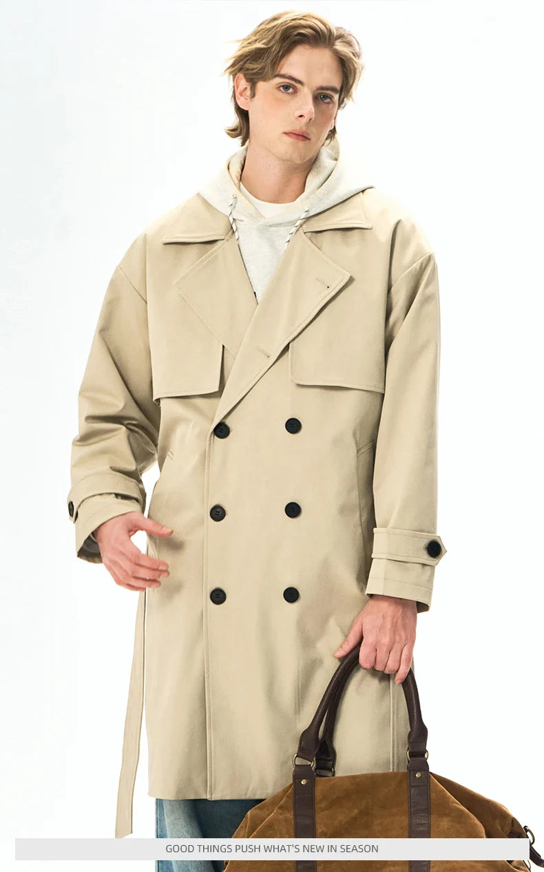 Chaquetas de hombre, abrigos de primavera para hombre, gabardinas, abrigos tipo streetwear, cortavientos, abrigos largos holgados de estilo business casual.