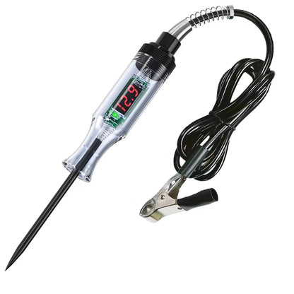Probador de circuito automotriz con luz de prueba, 3-48 V CC, pantalla LCD digital, cable de resorte prolongador para sedán, SUV, RV, camión y cortadora de césped.
