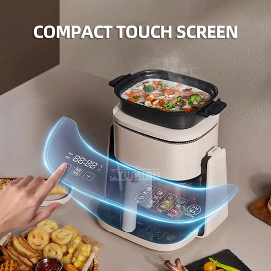 Freidora de aire eléctrica inteligente, multifuncional, para hornear, cocinar, hervir y visualizar, con tapa, gran capacidad, electrodoméstico
