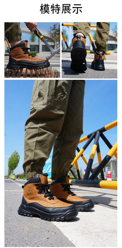 Nuevos zapatos de seguridad de moda, de caña alta, antiaplastamiento y antiperforación, con puntera de acero, resistentes al desgaste, para trabajo, calzado de protección para hombre.