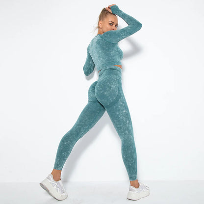 Conjunto de gimnasio con top corto sin costuras para mujer, conjunto de entrenamiento de yoga, ropa deportiva, leggings push up, chándal