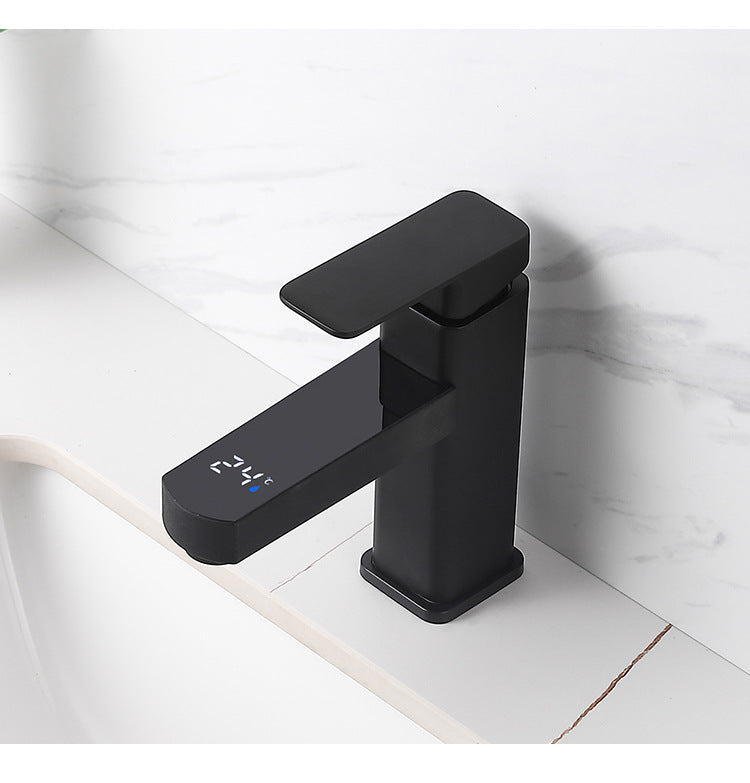 Grifo mezclador digital de temperatura KKTNSG LED para lavabo, con instalación sobre encimera y grifo para agua fría y caliente.