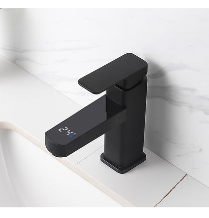 Grifo mezclador digital de temperatura KKTNSG LED para lavabo, con instalación sobre encimera y grifo para agua fría y caliente.