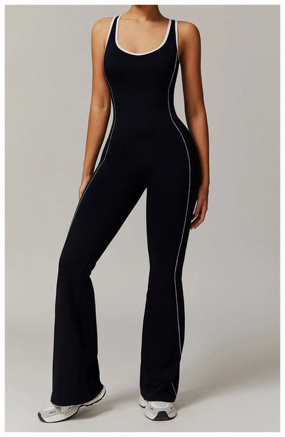 Conjunto de ropa deportiva de yoga con espalda cruzada para mujer, monos de una pieza con bloques de color, monos deportivos sin mangas, conjunto de gimnasio