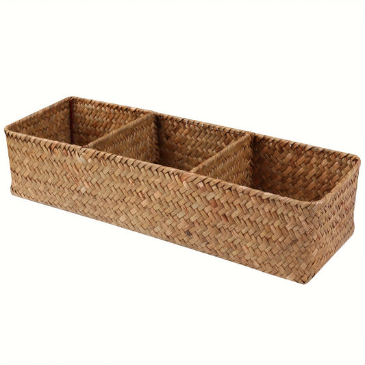 1 cesta de almacenamiento de mimbre, caja de almacenamiento miscelánea, cajas de almacenamiento de 3 compartimentos, cesta de almacenamiento para organizar papel higiénico
