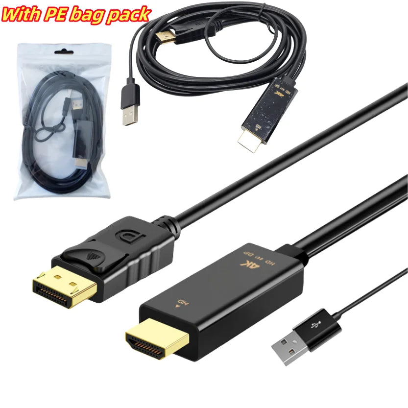 Cable HDMI a DP de 1,8 m (4K, 60 Hz), adaptador convertidor HDMI 2.0 a DisplayPort de 1,8 m (6 pies) con cable de alimentación USB para PS5, PS4 Pro, PC y portátil.