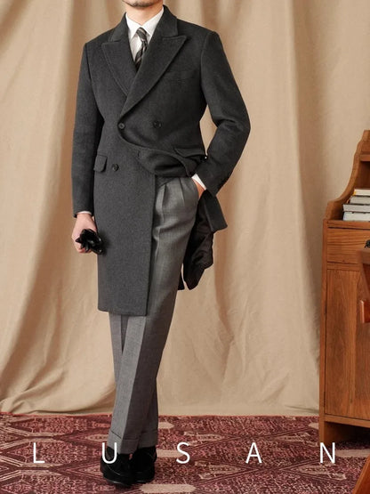 Abrigo Chester de lana 50% para hombre - 800 g. Chaqueta de campo retro cruzada de otoño/invierno.