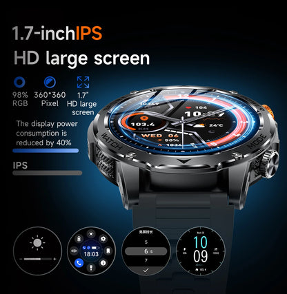 Reloj inteligente para hombre, nuevo, con batería de 1000 mAh, pantalla AMOLED HD de 1,7 pulgadas, control del ritmo cardíaco, linterna, llamadas Bluetooth, reloj inteligente de salud para hombre.