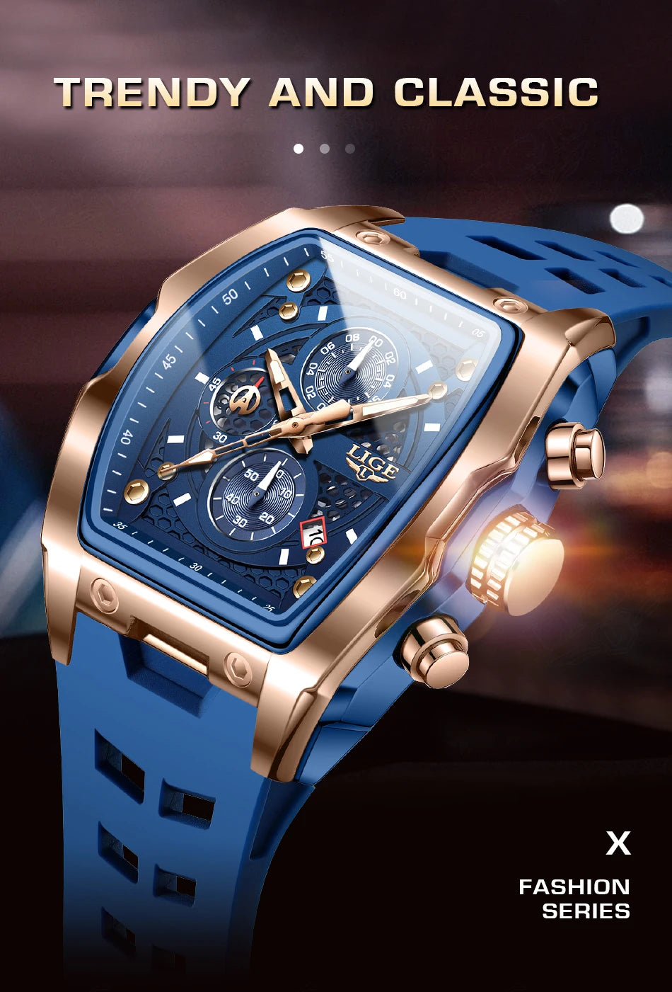 Reloj Masculino LIGE para hombre, reloj de pulsera de cuarzo de lujo resistente al agua, cronógrafo luminoso con fecha, reloj deportivo de silicona para hombre