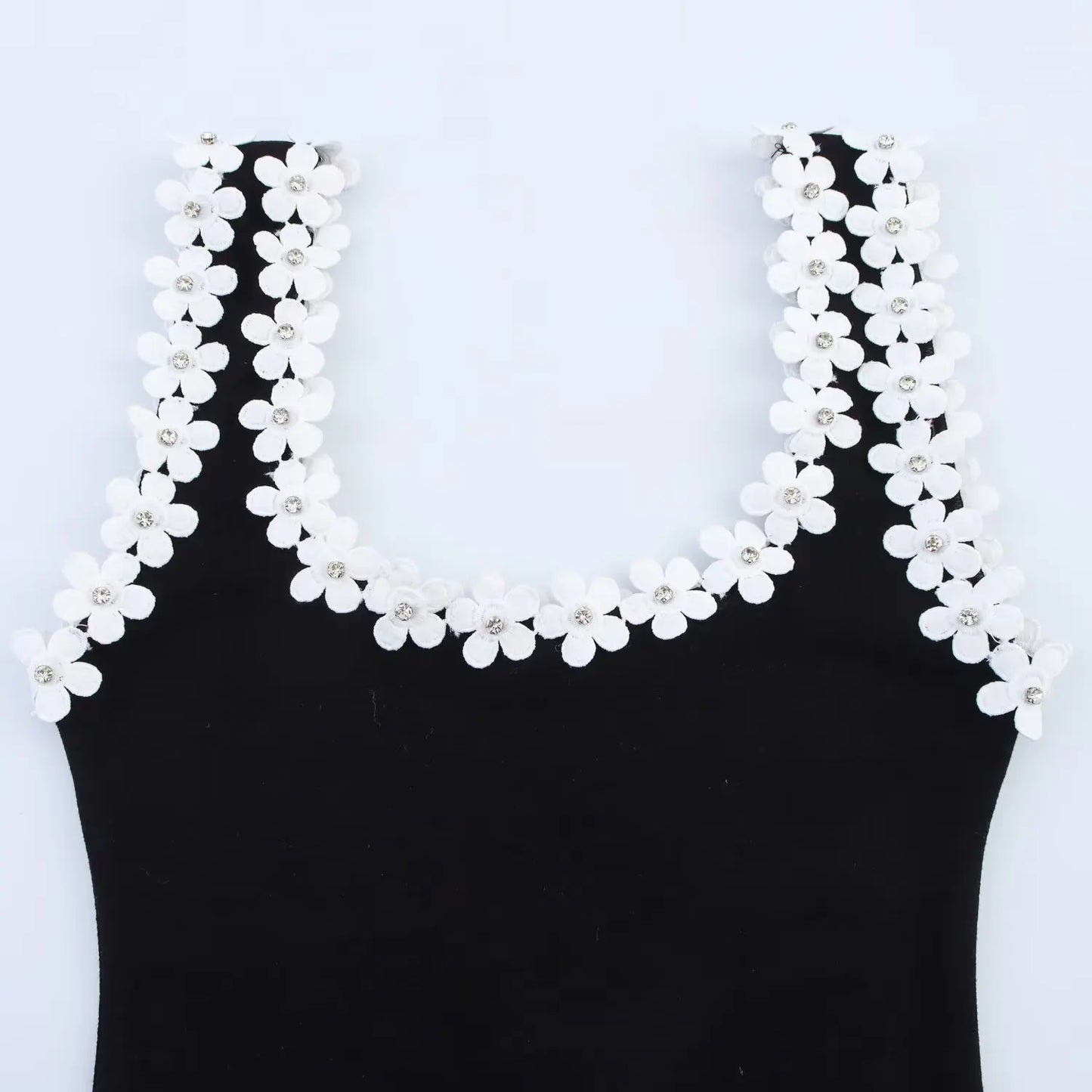 Vestido de verano sexy y ajustado para mujer HH, 2 colores lisos, cuello cuadrado, sin mangas, espalda descubierta, decoración floral.