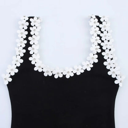 Vestido de verano sexy y ajustado para mujer HH, 2 colores lisos, cuello cuadrado, sin mangas, espalda descubierta, decoración floral.