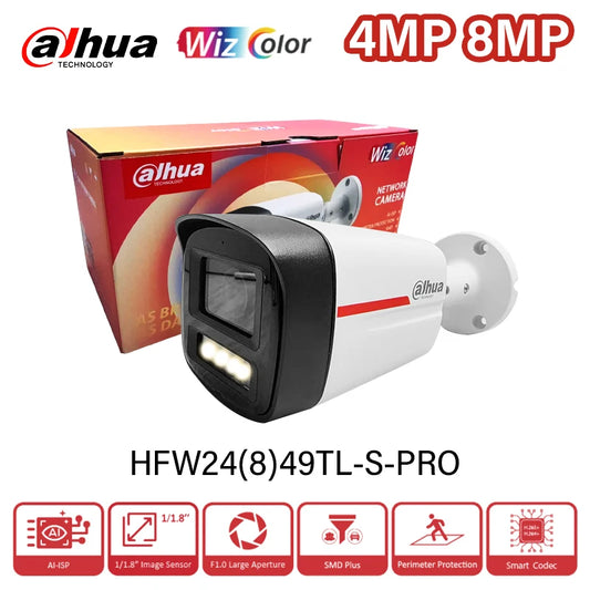 Cámara inteligente para el hogar Dahua WizColor de 4 MP y 8 MP, alcance de iluminación de 50 m, micrófono integrado, 4K, PoE, CCTV SMD IPC-HFW2449TL-S-PRO HFW2849TL-S-PRO