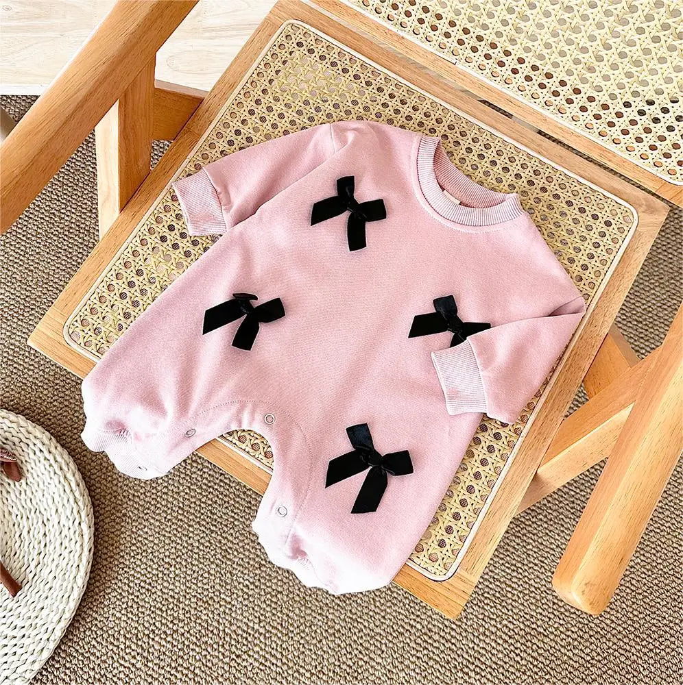 Ropa para bebé recién nacido, mono con lazo para bebé, primavera y otoño, pelele de algodón para niños pequeños de 0 a 18 meses