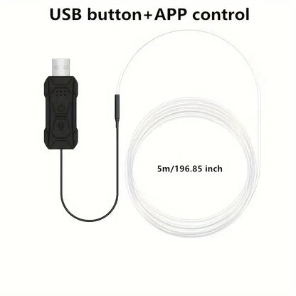 Tira de luces LED de neón para ambiente interior de coche, 5 m/118,11 pulgadas, tubo de luz fría EL flexible para bricolaje, decoración para coche