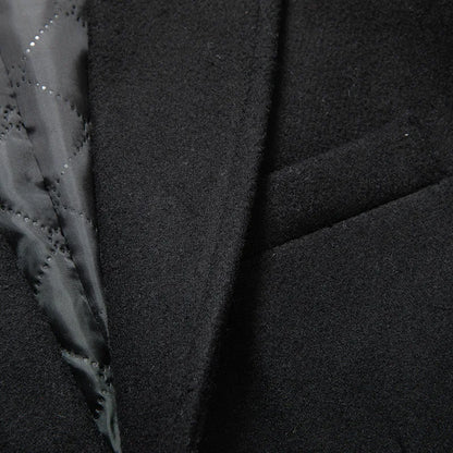 Black Men Wool Long Trench Coat Stylish Single Breasted Quilted Lined Wool Blend Pea Coats Men Winter Cashmere Coat Windbreaker