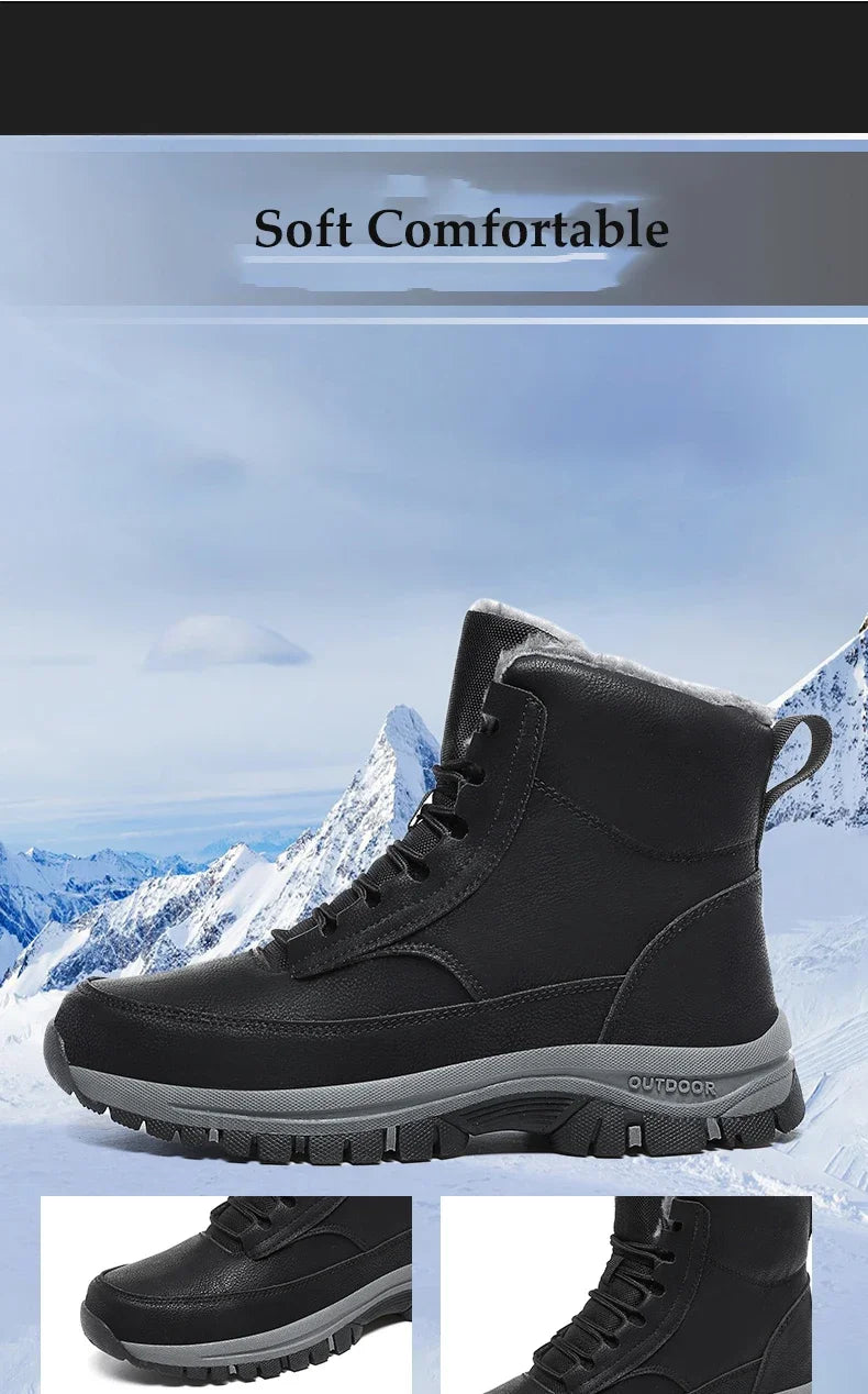 Nuevas botas de nieve de invierno para hombre, zapatillas de cuero impermeables, botas súper cálidas para hombre, botas de senderismo para exteriores, zapatos de trabajo, talla 39-48