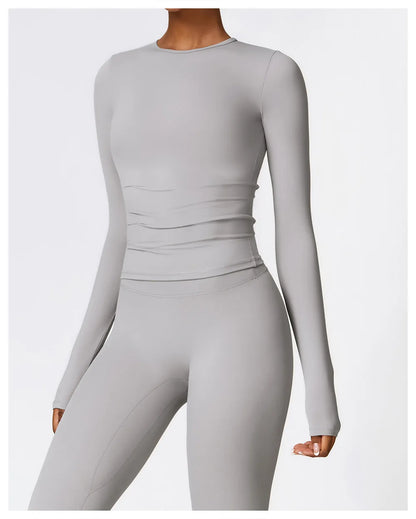 2PCS Seamless Yoga Set Women Workout Set Sportswear Gym Clothing Fitness Long Sleeve Crop Top High Waist Leggings Sports Suits