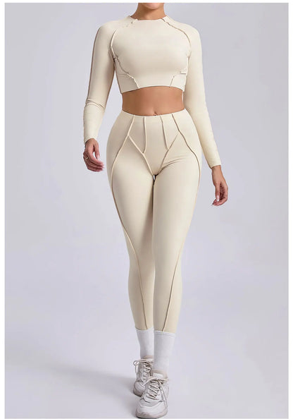 Yoga Set Workout Tracksuits 2 Pieces Gym Clothes Sportswear Yoga Suits For Women Fitness Set Sports Long Sleeved Gym Leggings