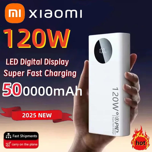 Batería externa Xiaomi de alta capacidad de 120 W y 500 000 mAh: solución de carga rápida de nivel profesional para iPhone/Samsung/Huawei Y0090-1 2 3