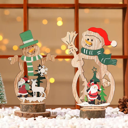 Decoración navideña DIY, manualidades de madera, adornos creativos, Papá Noel, muñeco de nieve, reno, decoración de escritorio navideña, regalos