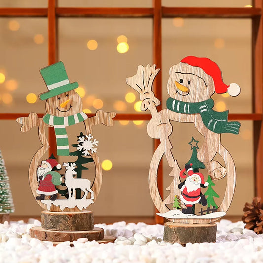 Decoración navideña DIY, manualidades de madera, adornos creativos, Papá Noel, muñeco de nieve, reno, decoración de escritorio navideña, regalos