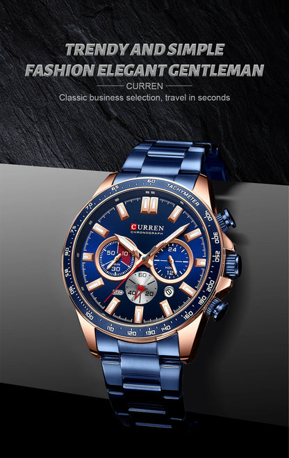 CURREN - Nuevos relojes de pulsera de cuarzo de acero inoxidable 2022 para hombre, cronógrafo deportivo con manecillas luminosas