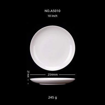 Plato redondo de melamina blanca de 8-14 pulgadas para cena, bandejas para carne estilo occidental, vajilla de hueso para postre, platos de plástico de imitación de porcelana.